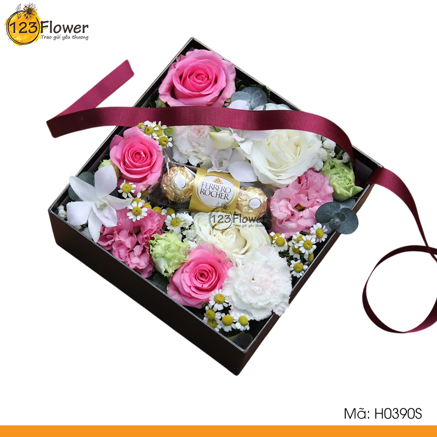 H0390S | Hộp hoa kèm socola 390